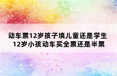 动车票12岁孩子填儿童还是学生 12岁小孩动车买全票还是半票